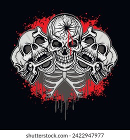 Gothic sign with skull (Hand drawn vector image), grunge vintage design t shirts