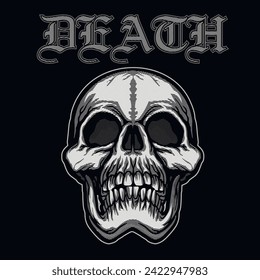 Gothic sign with skull (Hand drawn vector image), grunge vintage design t shirts
