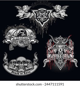 
Gothic sign with skull (Hand drawn vector image), grunge vintage design t shirts