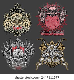 
Gothic sign with skull (Hand drawn vector image), grunge vintage design t shirts