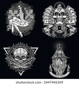 
Gothic sign with skull (Hand drawn vector image), grunge vintage design t shirts