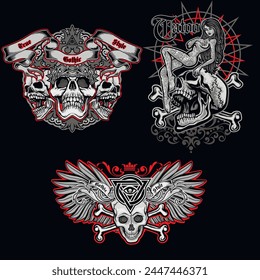 
Gothic sign with skull (Hand drawn vector image), grunge vintage design t shirts
