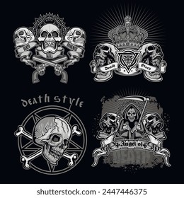 
Gothic sign with skull (Hand drawn vector image), grunge vintage design t shirts