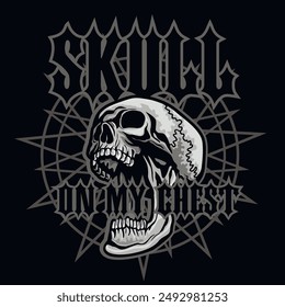Gothic sign with skull (Hand drawn vector image), grunge vintage design t shirts