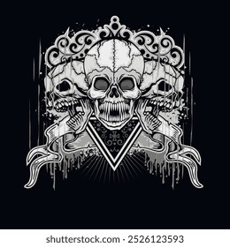 Gothic sign with skull (Hand drawn vector image), grunge vintage design t shirts