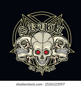Gothic sign with skull (Hand drawn vector image), grunge vintage design t shirts