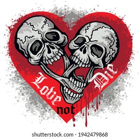 Gothic sign with skull and heart, grunge vintage design t shirts