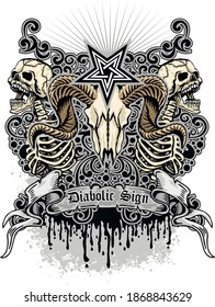 Gothic sign with skull and horns, grunge vintage design t shirts