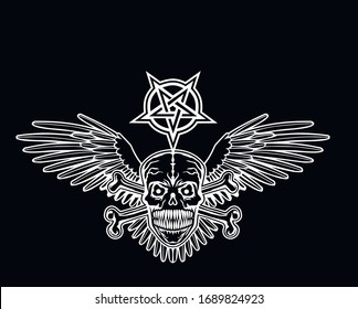 Gothic sign with skull and pentagram , grunge vintage design t shirts