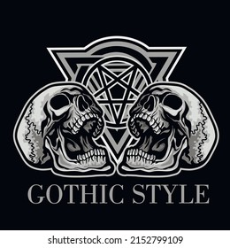 Gothic sign with skull and pentagram, grunge vintage design t shirts