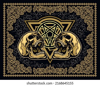 Gothic sign with skull and pentagram, grunge vintage design t shirts