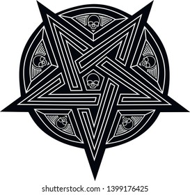 Gothic sign with skull and pentagram,grunge vintage design t shirts