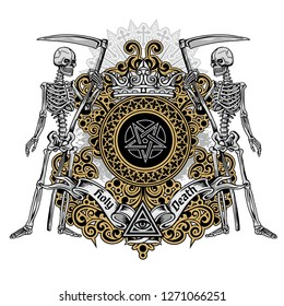 Gothic sign with skull and skeleton, grunge vintage design t shirts