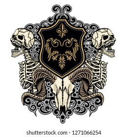 Gothic sign with skull and skeleton, grunge vintage design t shirts