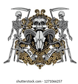 Gothic sign with skull and skeleton, grunge vintage design t shirts