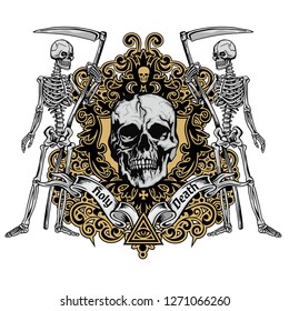 Gothic sign with skull and skeleton, grunge vintage design t shirts