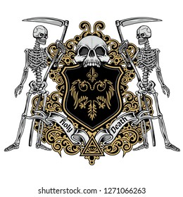 Gothic sign with skull and skeleton, grunge vintage design t shirts