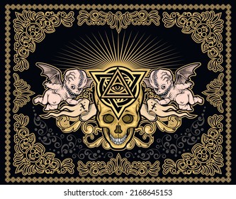 Gothic sign with skull and ugly angels, grunge vintage design t shirts