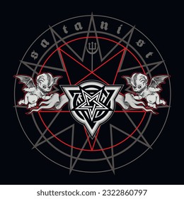 gothic sign with skull and ugly angels, grunge vintage design t shirts
