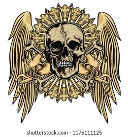 Gothic sign with skull and wings, grunge vintage design t shirts