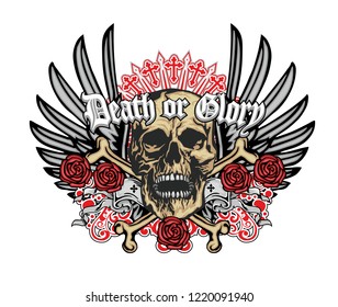 Gothic sign with skull and wings, grunge vintage design t shirts