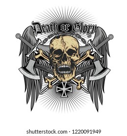 Gothic sign with skull and wings, grunge vintage design t shirts