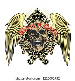 Gothic sign with skull and wings, grunge vintage design t shirts