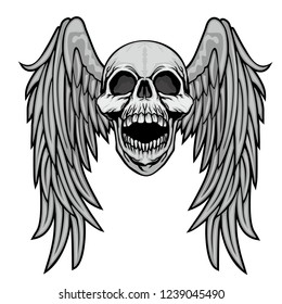 Gothic sign with skull and wings, grunge vintage design t shirts