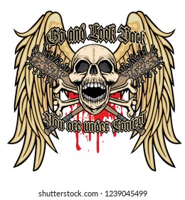 Gothic sign with skull and wings, grunge vintage design t shirts