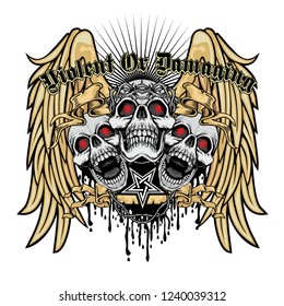 Gothic sign with skull and wings, grunge vintage design t shirts