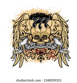 Gothic sign with skull and wings, grunge vintage design t shirts