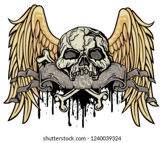 Gothic sign with skull and wings, grunge vintage design t shirts