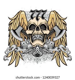 Gothic sign with skull and wings, grunge vintage design t shirts