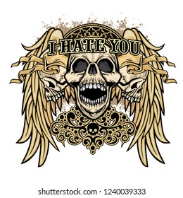 Gothic sign with skull and wings, grunge vintage design t shirts