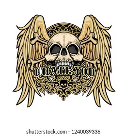 Gothic sign with skull and wings, grunge vintage design t shirts