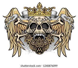 Gothic sign with skull and wings, grunge vintage design t shirts