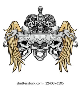 Gothic sign with skull and wings, grunge vintage design t shirts