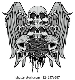 Gothic sign with skull and wings, grunge vintage design t shirts