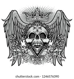 Gothic sign with skull and wings, grunge vintage design t shirts