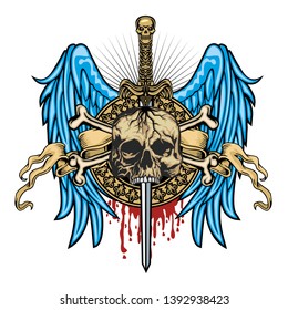 Gothic sign with skull and wings, grunge vintage design t shirts
