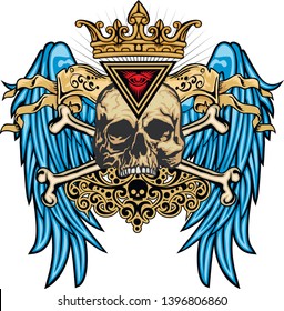 Gothic sign with skull and wings, grunge vintage design t shirts