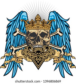 Gothic sign with skull and wings, grunge vintage design t shirts