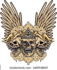 Gothic sign with skull and wings, grunge vintage design t shirts