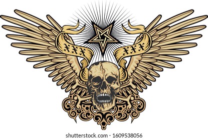 Gothic sign with skull and wings, grunge vintage design t shirts