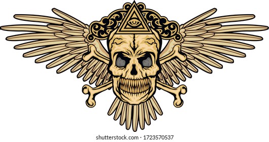 Gothic sign with skull and wings, grunge vintage design t shirts