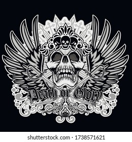 Gothic sign with skull and wings, grunge vintage design t shirts