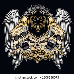 Gothic sign with skull and wings, grunge vintage design t shirts
