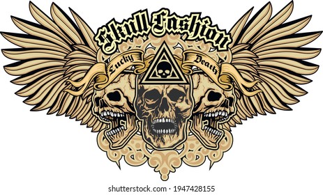 Gothic sign with skull and wings, grunge vintage design t shirts
