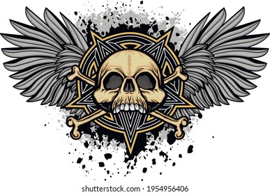 Gothic sign with skull and wings, grunge vintage design t shirts