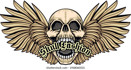 Gothic sign with skull and wings, grunge vintage design t shirts
